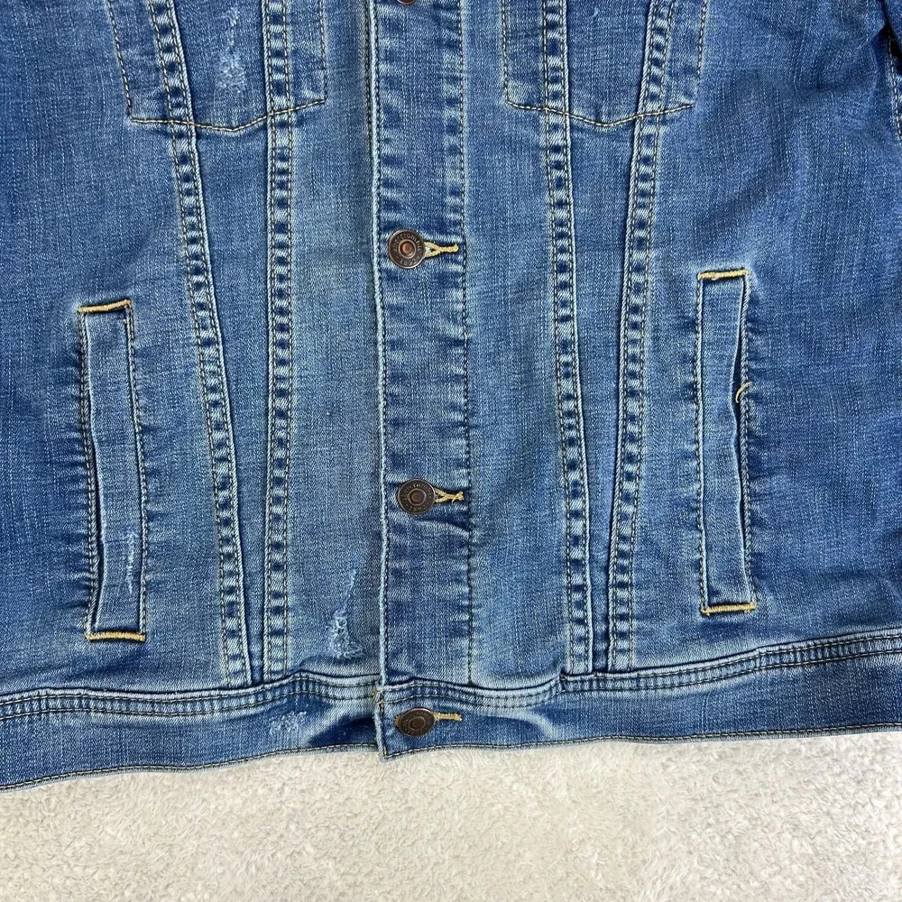 Abercrombie Kids Denim Jacket Girls 11/12 Embroidered Long Sleeve Flap Pockets
